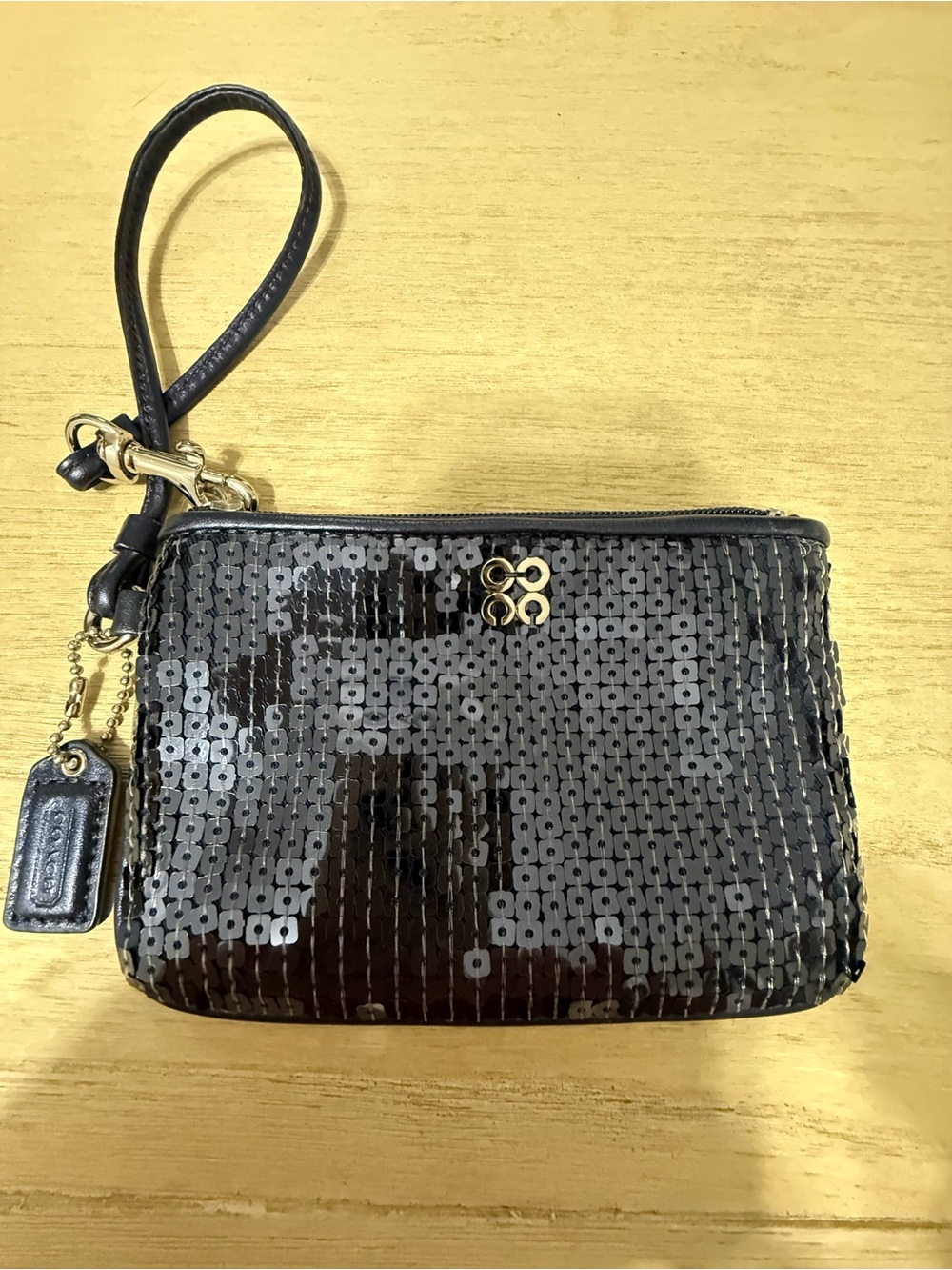 Coach Midnight Blue Sequin Wristlet with Silver-Tone Hardware